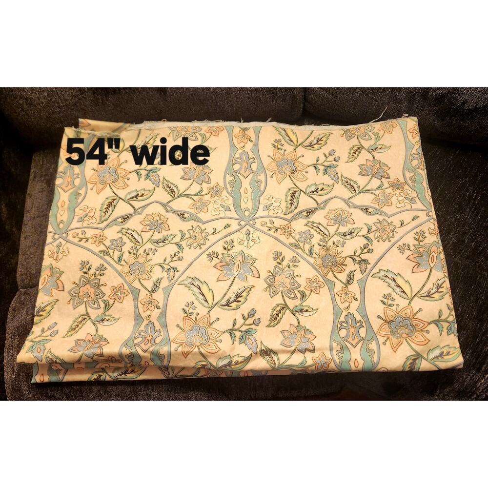 Vintage Cotton Chintz Fabric Pastel Floral Jacobean Gold Accent 4 Yds repeat 25"